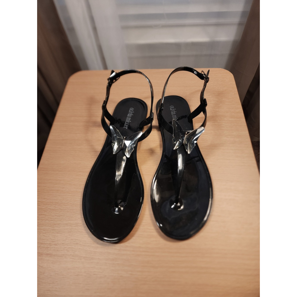 Olivia Miller Crystal Black Butterfly Jelly Thong Flip Flop Sandal 10 M - Picture 6 of 8